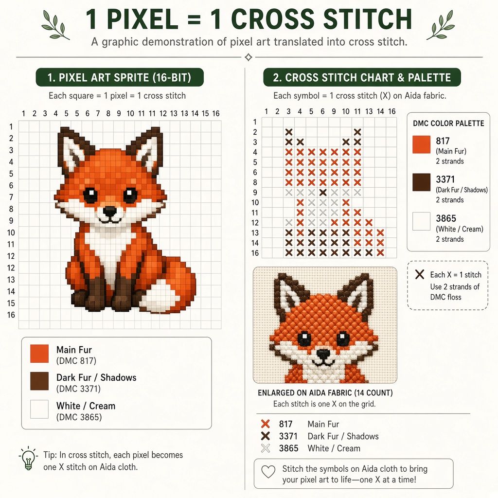 1 Pixel Equals 1 Cross Stitch demonstration