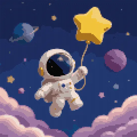 Astronauta z gwiezdnym balonem, Podgląd haftu