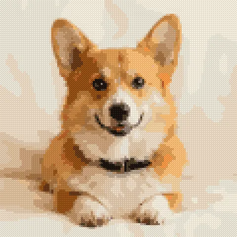 Portret corgi, Podgląd haftu